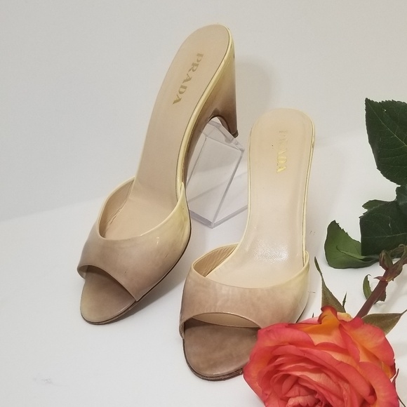 PRADA -2 Tone Beige Leather Kitten Heels Sandals - Picture 1 of 8